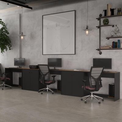 Conjunto De Escritório 5 Peças Tech Office 3 Mesas E 2 Apara - Preto E Cedro Preto E Cedro