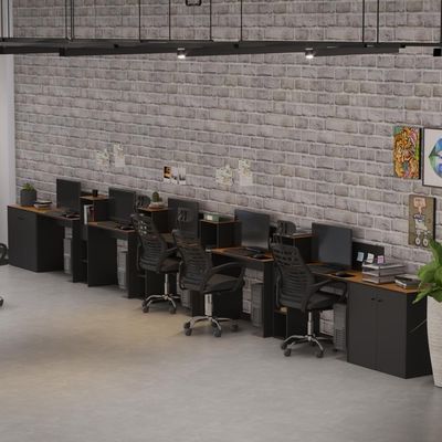 Conjunto De Escritório Tech 4 Livreiro 2 Buffet E 5 Mesas 90 - Preto E Cedro Preto E Cedro