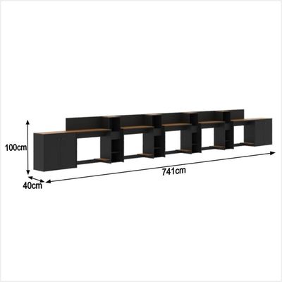 Conjunto De Escritório Tech 4 Livreiro 2 Buffet E 5 Mesas 90 - Preto E Cedro Preto E Cedro