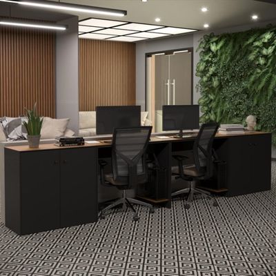 Conjunto De Escritório 4 Peças Tech Office 2 Mesas E 2 Apara - Preto E Cedro Preto E Cedro