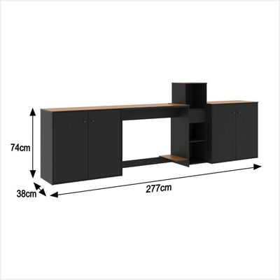 Conjunto De Escritório 4 Peças Tech Office Mesa Livreiro E 2 - Preto E Cedro Preto E Cedro