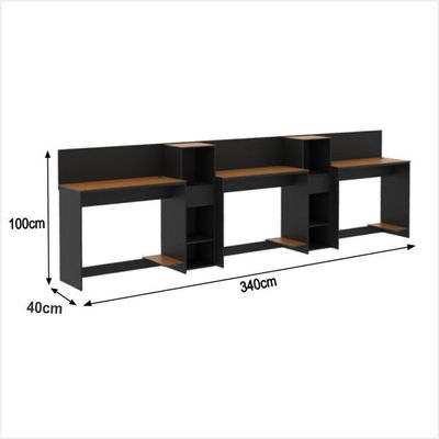 Conjunto De Escritório Tech 2 Livreiro E 3 Mesas 90cm - Vian - Preto E Cedro Preto E Cedro