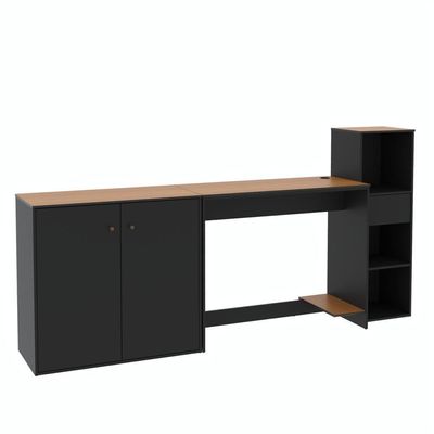 Conjunto De Escritório 3 Peças Tech Office Mesa Armário E Ap - Preto E Cedro Preto E Cedro
