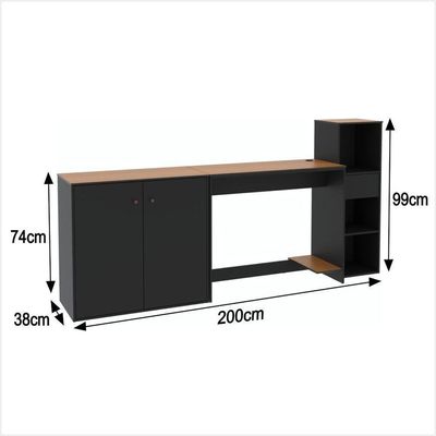 Conjunto De Escritório 3 Peças Tech Office Mesa Armário E Ap - Preto E Cedro Preto E Cedro