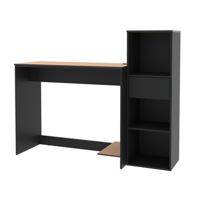 Conjunto De Escritório 2 Peças Tech Office Mesa E Armário Li - Preto E Cedro Preto E Cedro