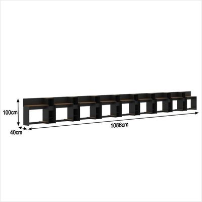 Conjunto De Escritório Tech 8 Livreiro E 9 Mesas 90cm - Vian - Preto E Cedro Preto E Cedro