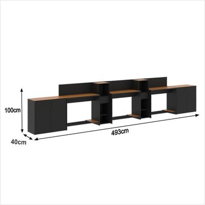 Conjunto De Escritório Tech 2 Livreiro 2 Buffet E 3 Mesas 90 - Preto E Cedro Preto E Cedro