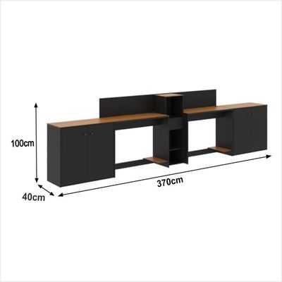 Conjunto De Escritório Tech 1 Livreiro 2 Buffet E 2 Mesas 90 - Preto E Cedro Preto E Cedro