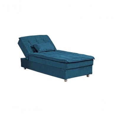 Sofá Cama Chaise 1 Lugar Penelope - Veludo Turkey Petroleo