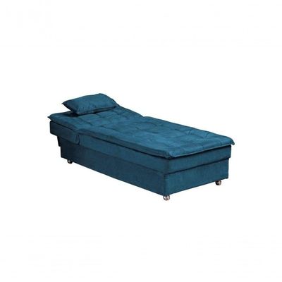 Sofá Cama Chaise 1 Lugar Penelope - Veludo Turkey Petroleo