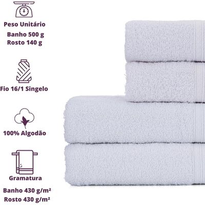 Jogo de Toalhas de Banho 4 Peças 100% Algodão Alta Absorção (2 Banho + 2 Rosto ) Padrão Hotel/Pousada - Branca