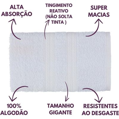 Jogo de Toalhas de Banho 4 Peças 100% Algodão Alta Absorção (2 Banho + 2 Rosto ) Padrão Hotel/Pousada - Branca