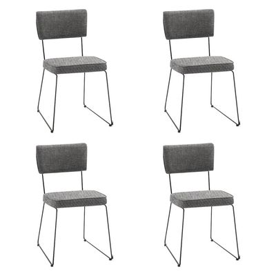 Kit 4 Cadeiras de Jantar Decorativa Base Aço Preto Luigi Linho Cinza - Gran Belo