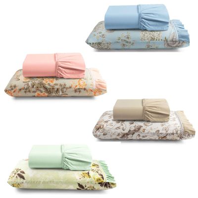 Kit Jogo de Cama Lençol Solteiro Minuano 2 Peças com 4 Unidades - 100% Algodão