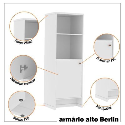 Conjunto Escritório 2 Peças - Buffet E Armário Verbena - Branco Branco