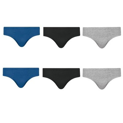 Kit 6 Cuecas Slip Selene Algodão Juvenil 14 / Preto e Azul