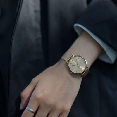 Relógio Feminino Dourado Elegante Delicado Com Bracelete