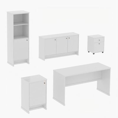 Conjunto Escritório Office Escrivaninha Balcões Gaveteiro Ve - Branco Branco