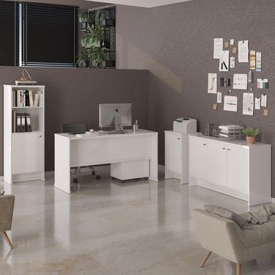 Conjunto Escritório Office Escrivaninha Balcões Gaveteiro Ve - Branco Branco