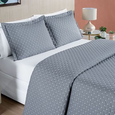 Kit Cobre Leito Vênus King Dupla Face Micropercal 200 Fios Liso 3 Peças - Cinza