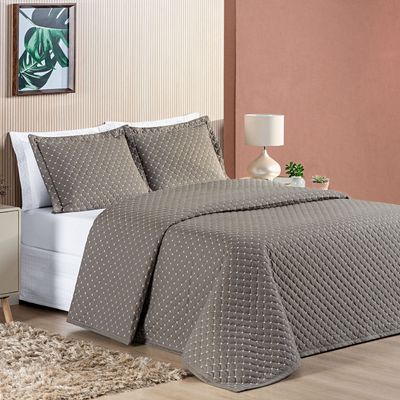 Kit Cobre Leito Vênus King Dupla Face Micropercal 200 Fios Liso 3 Peças - Cáqui Camafeu