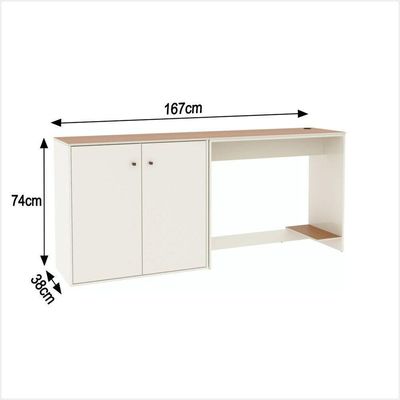 Conjunto De Escritório 2 Peças Tech Office Mesa E Aparador B - Off White E Cedro Off White E Cedro