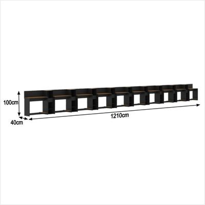 Conjunto De Escritório Tech 9 Livreiro E 10 Mesas 90cm - Via - Preto E Cedro Preto E Cedro