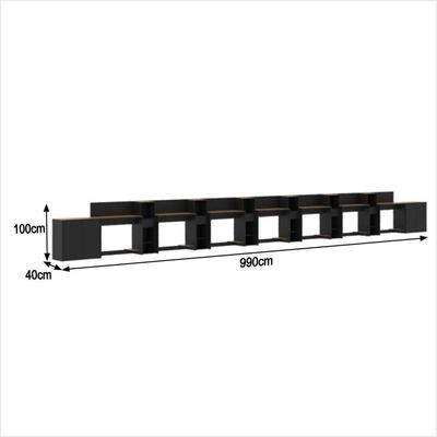 Conjunto De Escritório Tech 6 Livreiro 2 Buffet E 7 Mesas 90 - Preto E Cedro Preto E Cedro