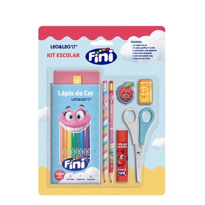 Kit Lapis de Cor Fini Com 18 Cores, 2 Lapis HB, 1 Apontador, 1 Borracha, 1 Tesoura e Cola Leonora