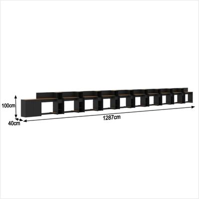 Conjunto De Escritório Tech 9 Livreiro 1 Buffet E 10 Mesas 9 - Preto E Cedro Preto E Cedro