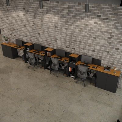 Conjunto De Escritório Tech 3 Livreiro 2 Buffet E 4 Mesas 90 - Preto E Cedro Preto E Cedro