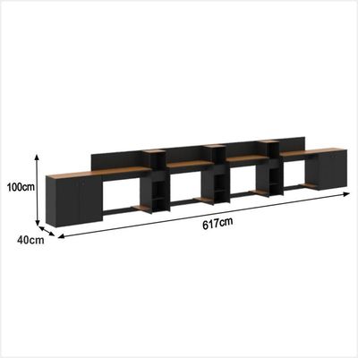 Conjunto De Escritório Tech 3 Livreiro 2 Buffet E 4 Mesas 90 - Preto E Cedro Preto E Cedro
