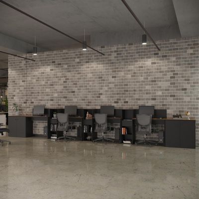 Conjunto De Escritório Tech 3 Livreiro 2 Buffet E 4 Mesas 90 - Preto E Cedro Preto E Cedro