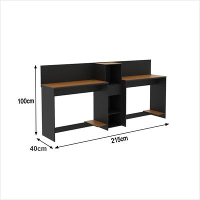 Conjunto De Escritório Tech 1 Livreiro E 2 Mesas 90cm - Vian - Preto E Cedro Preto E Cedro