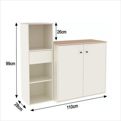 Conjunto De Escritório 2 Peças Tech Office Livreiro E Aparad - Off White E Cedro Off White E Cedro