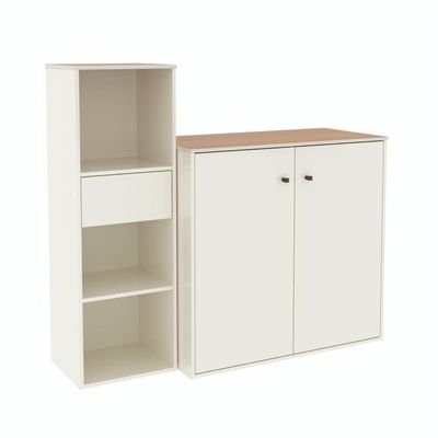 Conjunto De Escritório 2 Peças Tech Office Livreiro E Aparad - Off White E Cedro Off White E Cedro