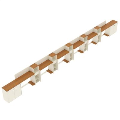 Conjunto De Escritório Tech 5 Livreiro 2 Buffet E 6 Mesas 90 - Off White E Cedro Off White E Cedro