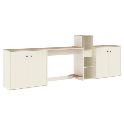 Conjunto De Escritório 4 Peças Tech Office Mesa Livreiro E 2 - Off White E Cedro Off White E Cedro