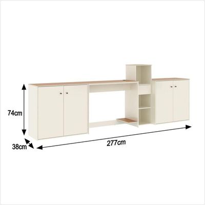 Conjunto De Escritório 4 Peças Tech Office Mesa Livreiro E 2 - Off White E Cedro Off White E Cedro