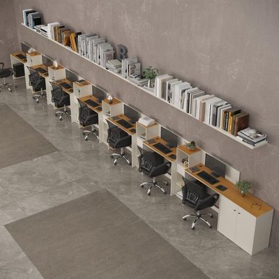 Conjunto De Escritório Tech 6 Livreiro 1 Buffet E 7 Mesas 90 - Off White E Cedro Off White E Cedro