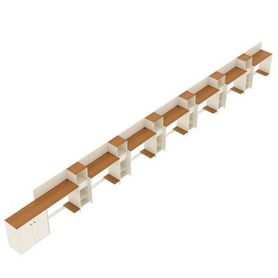 Conjunto De Escritório Tech 6 Livreiro 1 Buffet E 7 Mesas 90 - Off White E Cedro Off White E Cedro