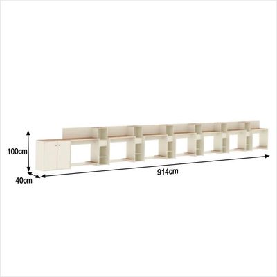 Conjunto De Escritório Tech 6 Livreiro 1 Buffet E 7 Mesas 90 - Off White E Cedro Off White E Cedro