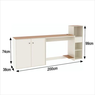 Conjunto De Escritório 3 Peças Tech Office Mesa Armário E Ap - Off White E Cedro Off White E Cedro