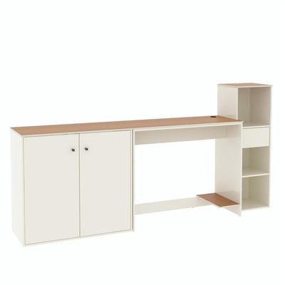 Conjunto De Escritório 3 Peças Tech Office Mesa Armário E Ap - Off White E Cedro Off White E Cedro