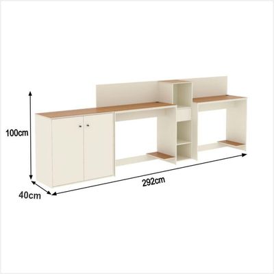 Conjunto De Escritório Tech 1 Livreiro 1 Buffet E 2 Mesas 90 - Off White E Cedro Off White E Cedro
