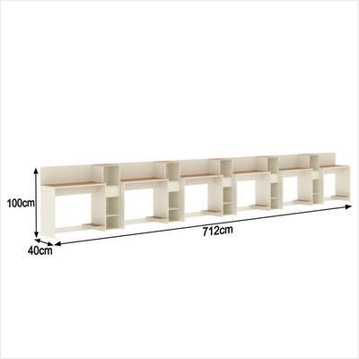 Conjunto De Escritório Tech 5 Livreiro E 6 Mesas 90cm - Vian - Off White E Cedro Off White E Cedro