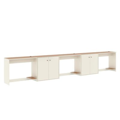 Conjunto De Escritório 5 Peças Tech Office 3 Mesas E 2 Apara - Off White E Cedro Off White E Cedro