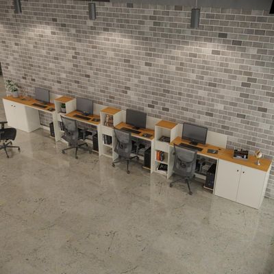 Conjunto De Escritório Tech 3 Livreiro 2 Buffet E 4 Mesas 90 - Off White E Cedro Off White E Cedro