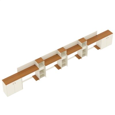 Conjunto De Escritório Tech 3 Livreiro 2 Buffet E 4 Mesas 90 - Off White E Cedro Off White E Cedro