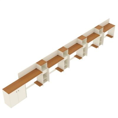 Conjunto De Escritório Tech 4 Livreiro 1 Buffet E 5 Mesas 90 - Off White E Cedro Off White E Cedro